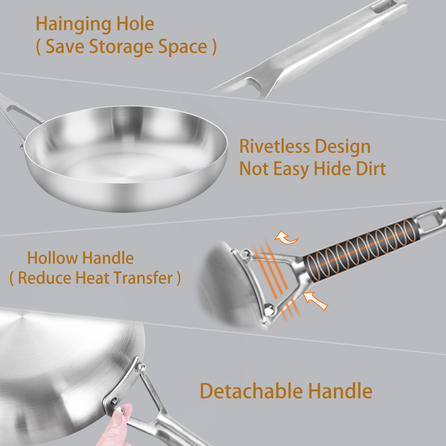 DELARLO Whole body Tri-Ply Stainless Steel 10 and 12inch Frying Pan Set, Oven safe induction skillet,pots and pans set,Suitable for All Stove