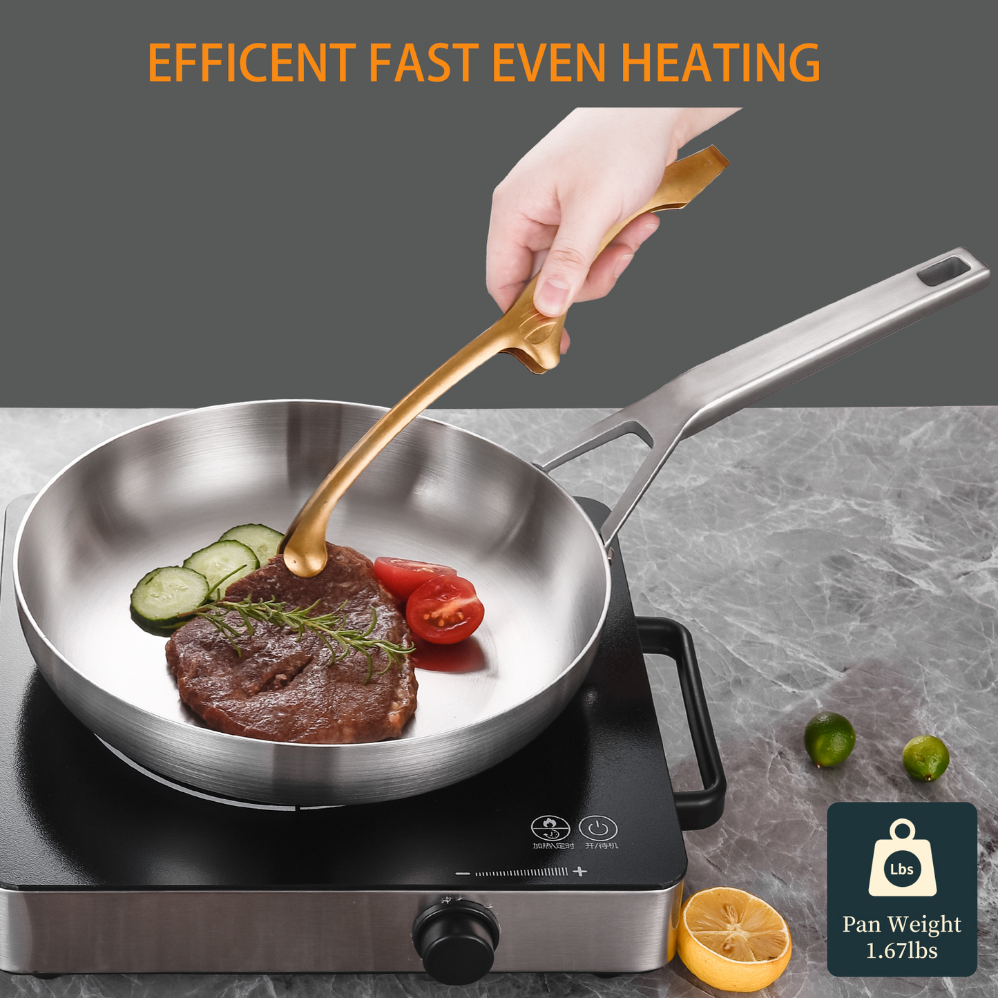 DELARLO Tri-Ply Stainless Steel 10inch and 12inch Frying Pan Set With Lid, Kitchen Skillets,Chef's Pan Dishwasher and Oven Safe