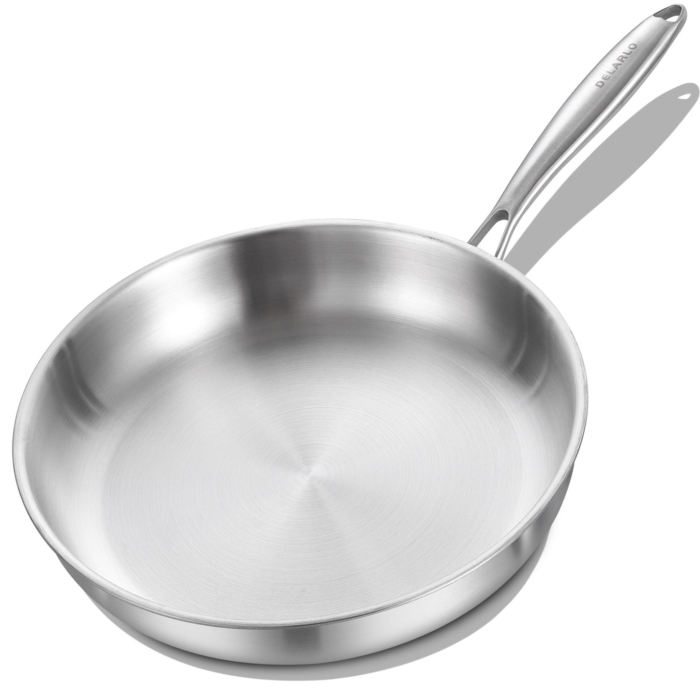 DELARLO Tri-Ply Stainless Steel Pan, 12 inch Frying Pan with Lid, Compatible with All Cooktops Up to 600℉, Fast & Even Heat, Skillet, Induction Cookware, Cooking Pan, Stir Fry Pan, Dishwasher Safe Pan