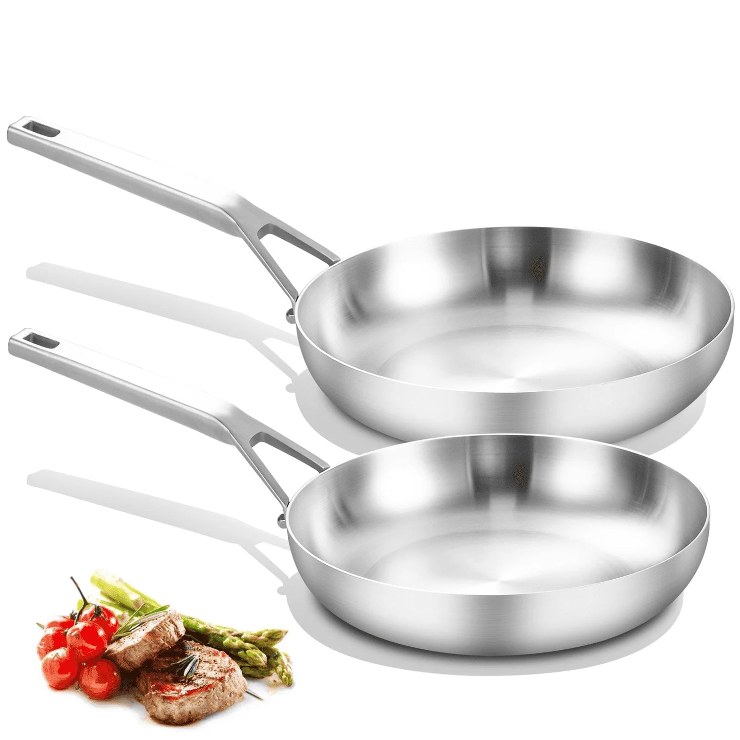 DELARLO Whole body Tri-Ply Stainless Steel 10 and 12inch Frying Pan Set, Oven safe induction skillet,pots and pans set,Suitable for All Stove