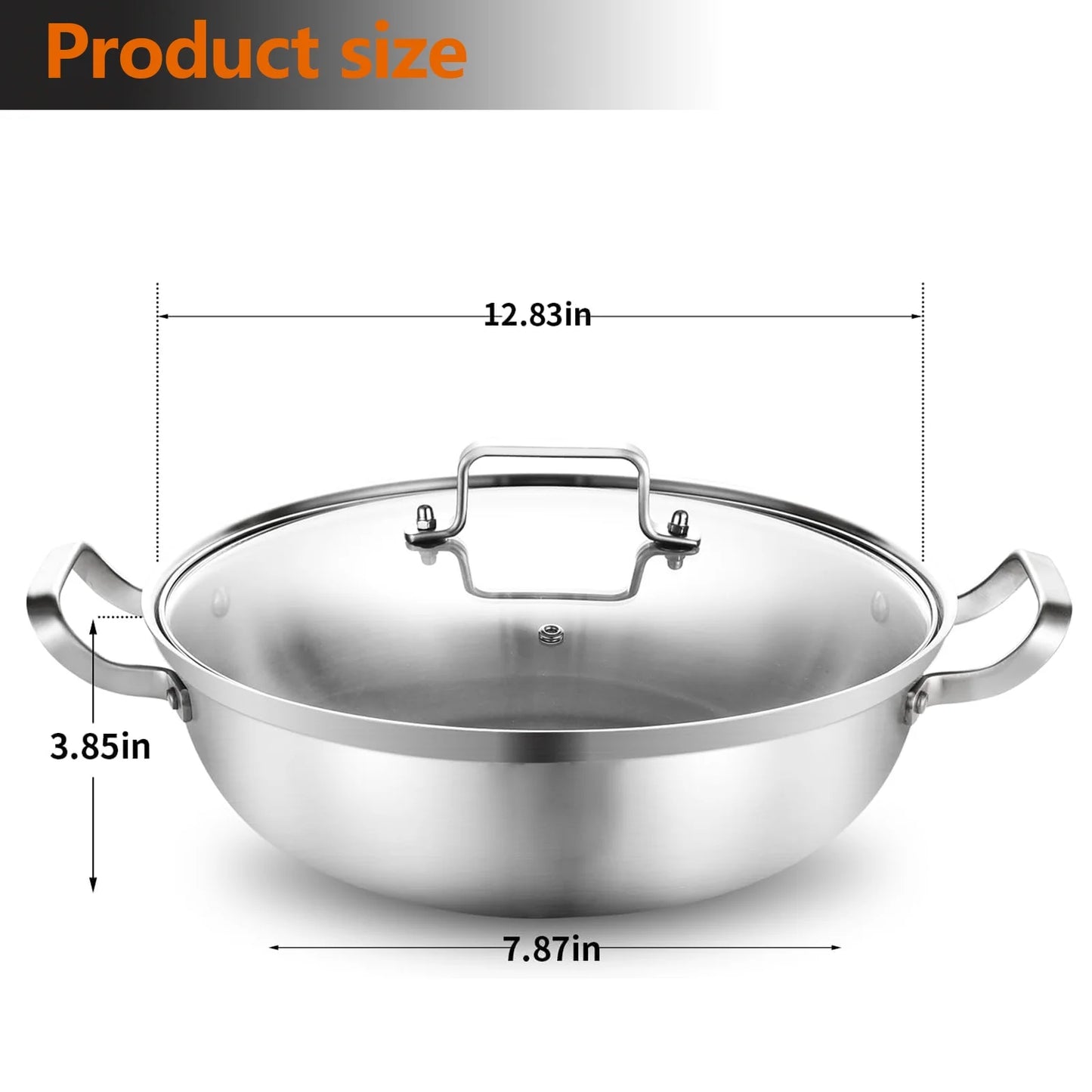 DELARLO Tri-Ply Stainless Steel Everyday Pan 12inch,Kitchen Deep Everything Pan Saute Pan