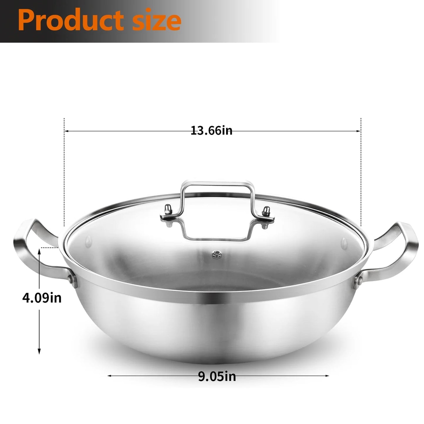 DELARLO Tri-Ply Stainless Steel Everyday Pan 13inch,Kitchen Deep Everything Pan High Side Chef's Pan