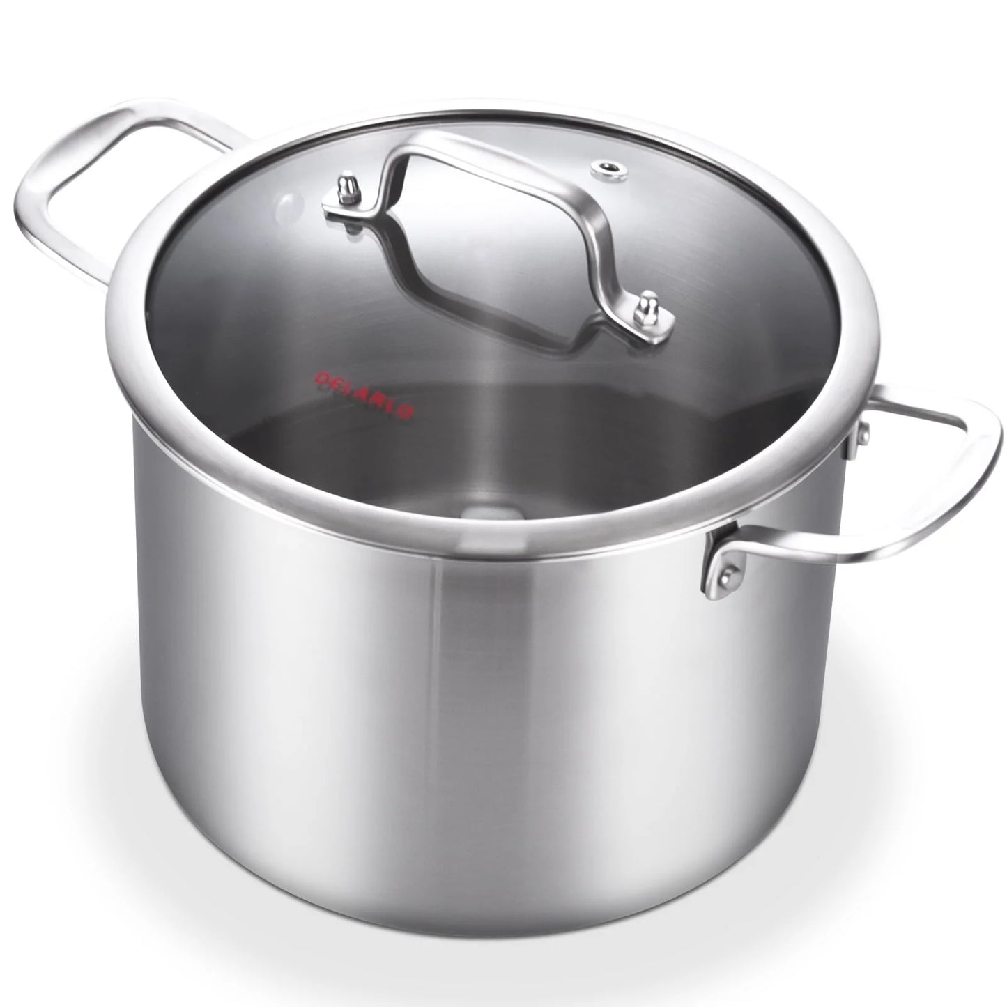 DELARLO Tri-ply Stainless Steel StockPot 12QT, Induction Cooking Pot 18/10 Stockpots Food Grade, Durable Soup Pot Stew Simmering Pot with Glass Lid Suitable for All stoves