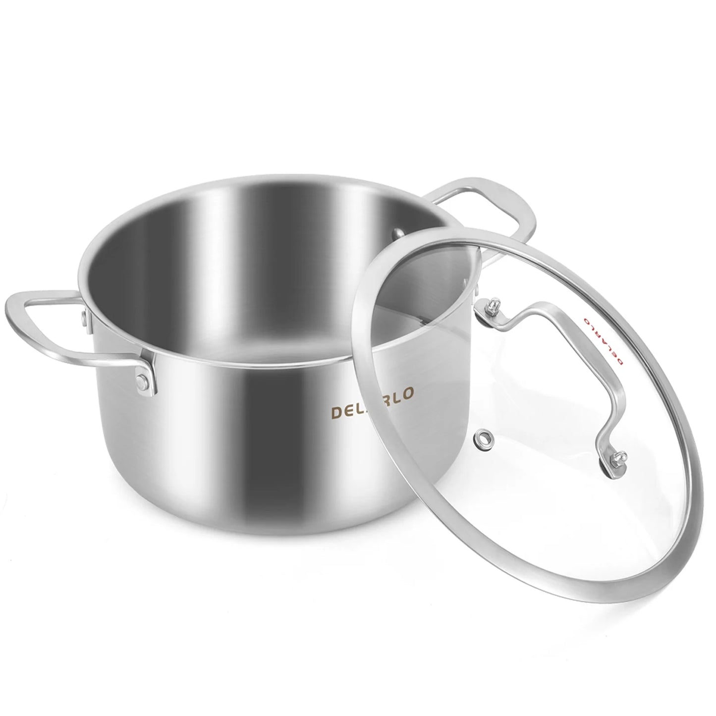 DELARLO Tri-ply Stainless Steel StockPot 5QT, Induction Cooking Pot 18/10 Stockpots Food Grade, Durable Soup Pot Stew Simmering Pot with Glass Lid Suitable for All stoves