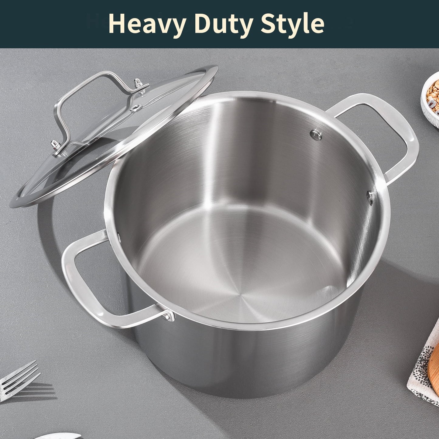 DELARLO Tri-ply Stainless Steel StockPot 8QT, Induction Cooking Pot 18/10 Stockpots Food Grade, Durable Soup Pot Stew Simmering Pot with Glass Lid Suitable for All stoves