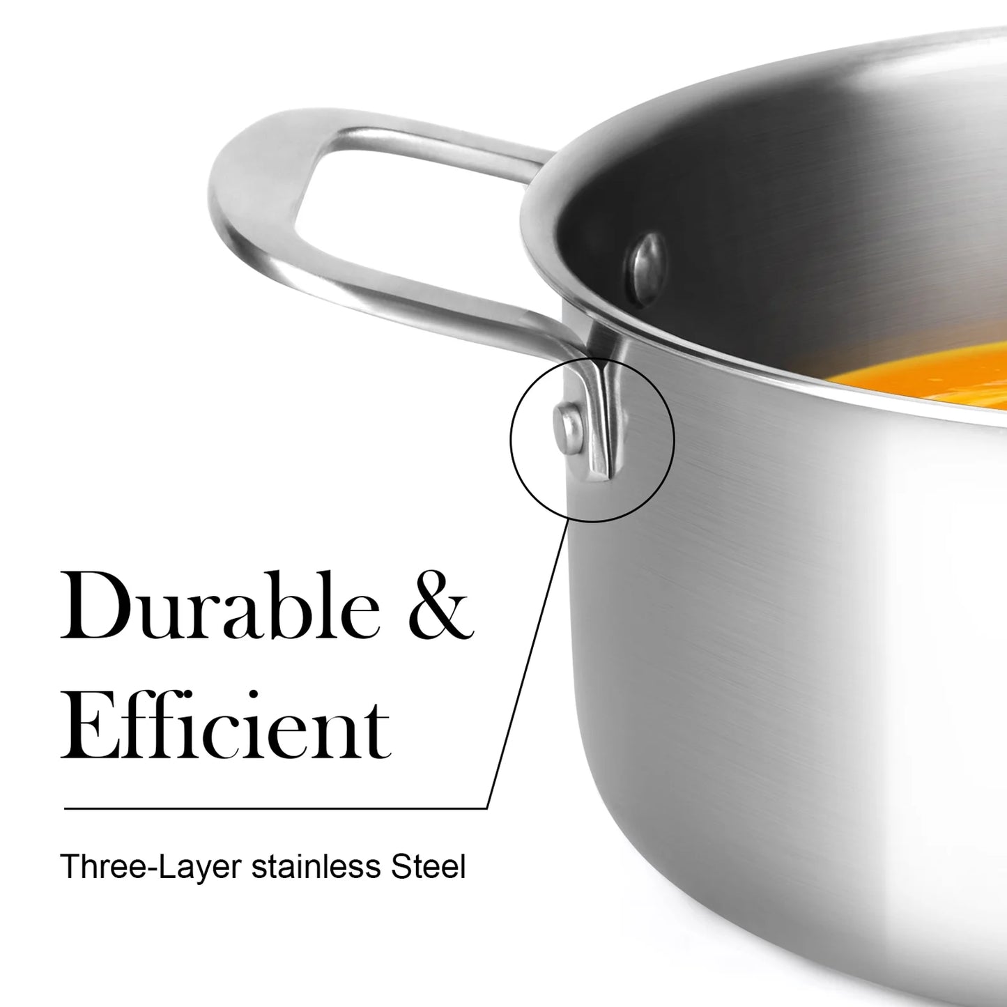 DELARLO Tri-ply Stainless Steel StockPot 5QT, Induction Cooking Pot 18/10 Stockpots Food Grade, Durable Soup Pot Stew Simmering Pot with Glass Lid Suitable for All stoves