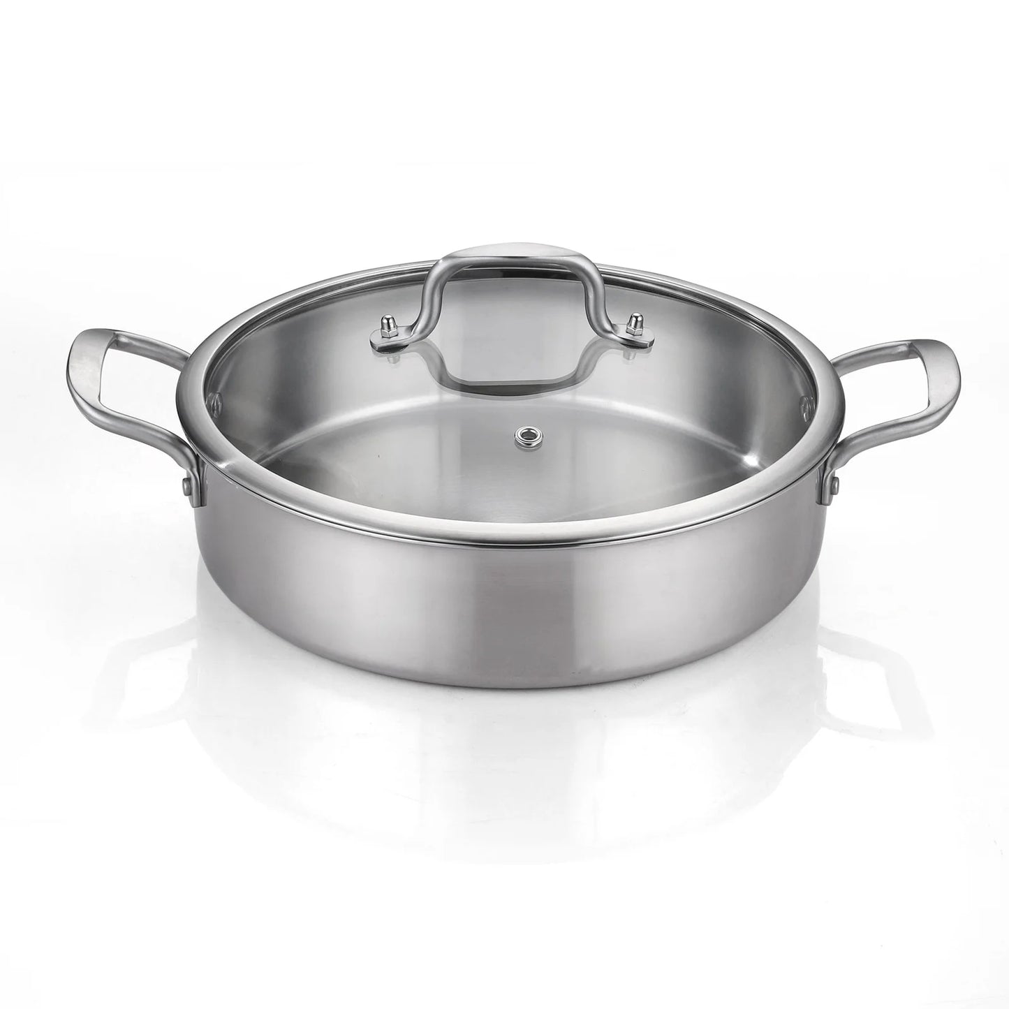 DELARLO Tri-Ply Stainless Steel 6QT Saute Pan with lid Double handle 12 Inch Deep Frying Pan, Large Skillet Cooking Pan Induction Compatible Chef Pan, Dishwasher & Oven Safe