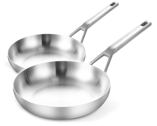 DELARLO Whole body Tri-Ply Stainless Steel 8 and 10inch Frying Pan Set, Oven safe induction skillet,pots and pans set,Suitable for All Stove