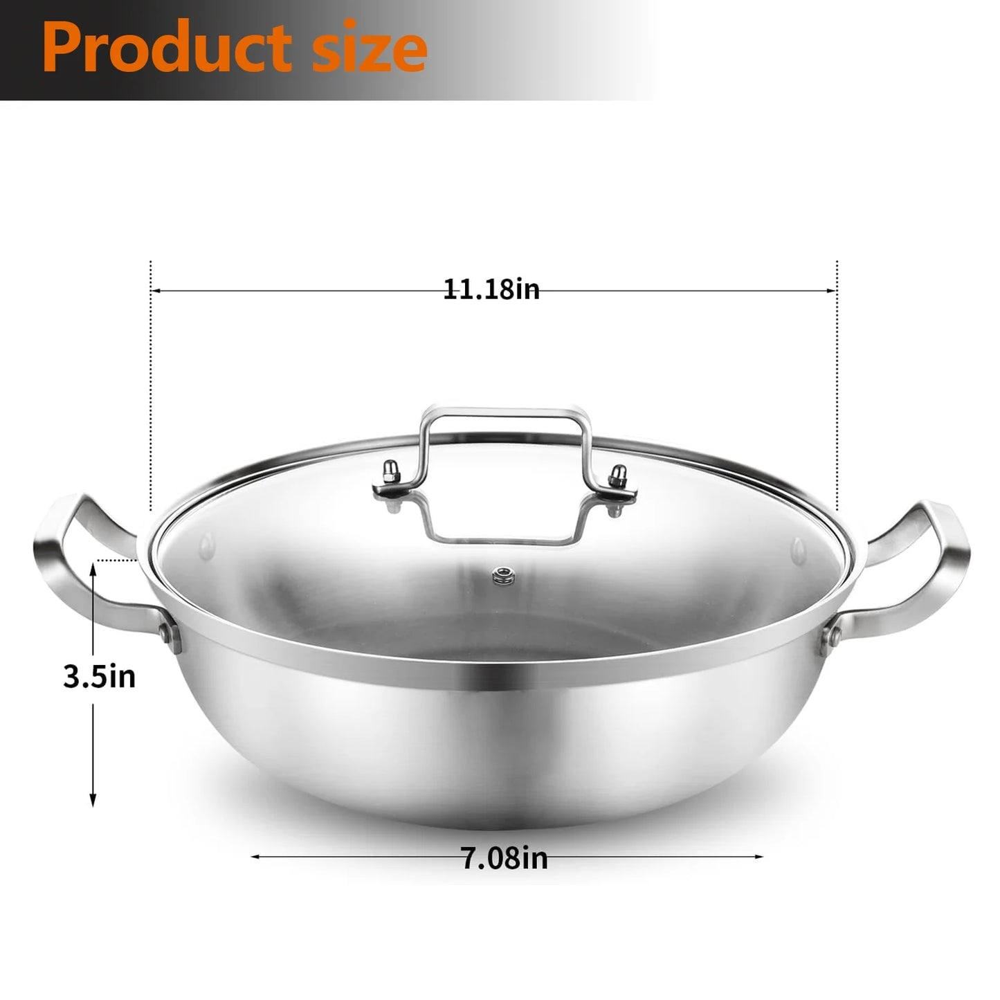 DELARLO Tri-Ply Stainless Steel Everyday Pan 11inch,Kitchen Deep Everything Pan