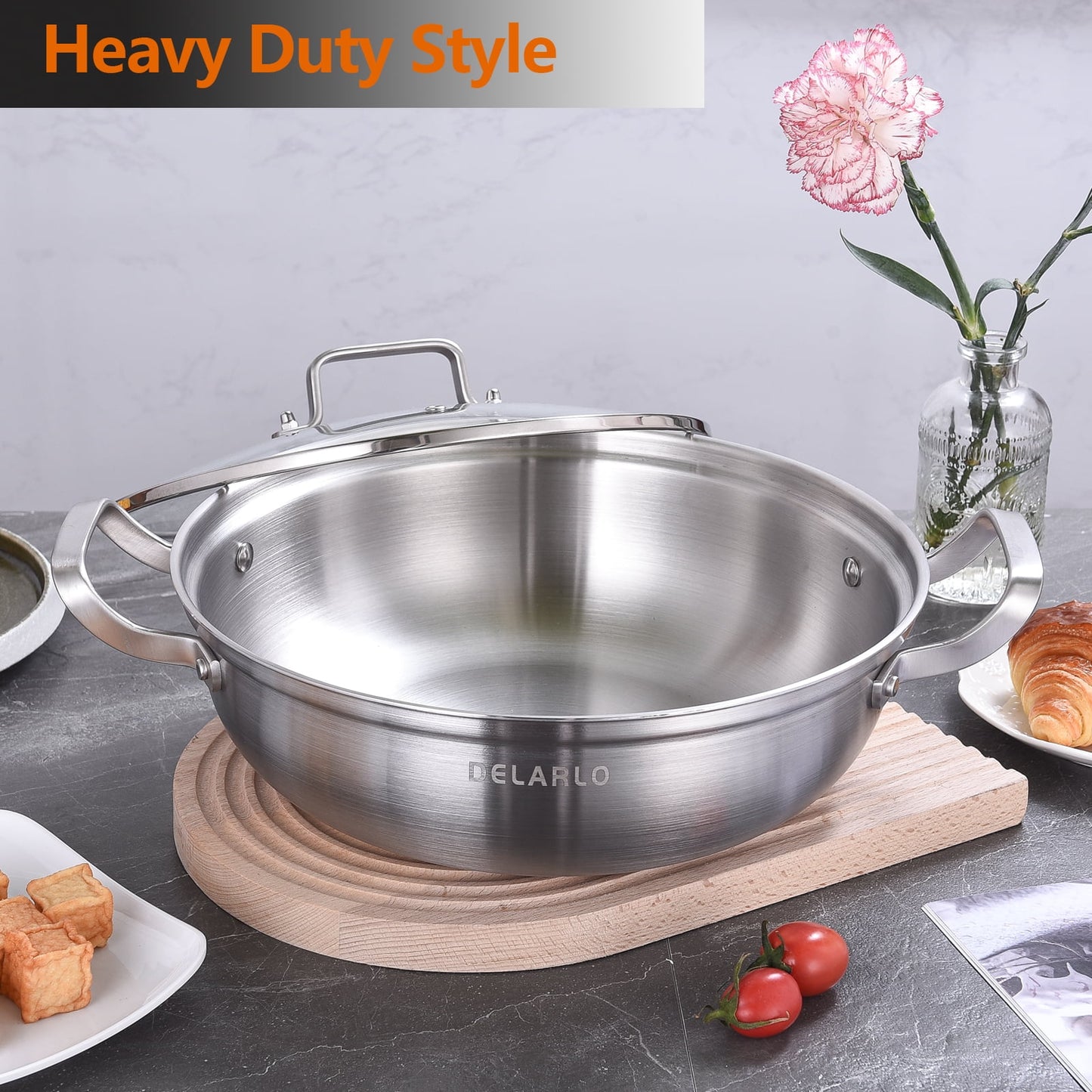 DELARLO Tri-Ply Stainless Steel Everyday Pan 11inch,Kitchen Deep Everything Pan