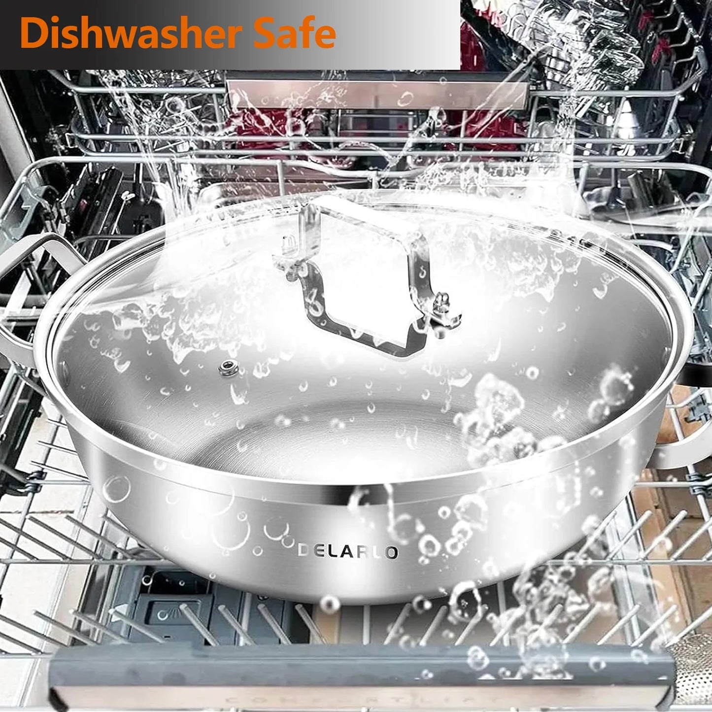 DELARLO Tri-Ply Stainless Steel Everyday Pan 13inch,Kitchen Deep Everything Pan High Side Chef's Pan