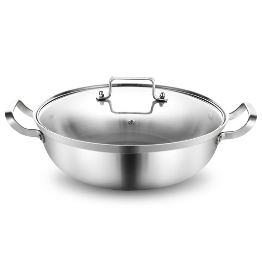 DELARLO Tri-Ply Stainless Steel Everyday Pan 11inch,Kitchen Deep Everything Pan